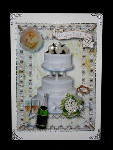 Beautiful Lemon & White Wedding Cake in Pearl Frame A4 by Lynn Butters