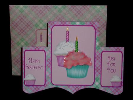Birthday Cupcakes Stepper Card with Decoupage by Lynn Butters