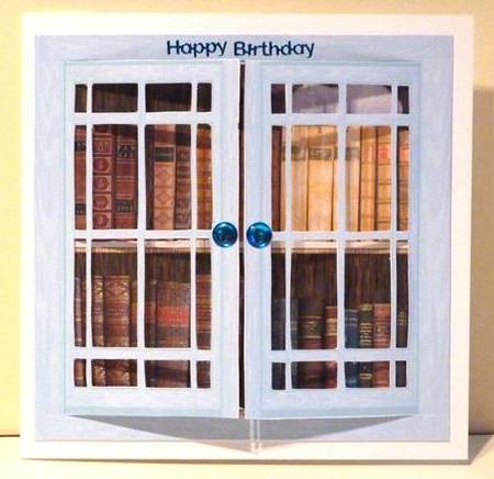 Acetate Open & Shut Windows - Bookcase Sleeping Kitten Card by Lynn Butters