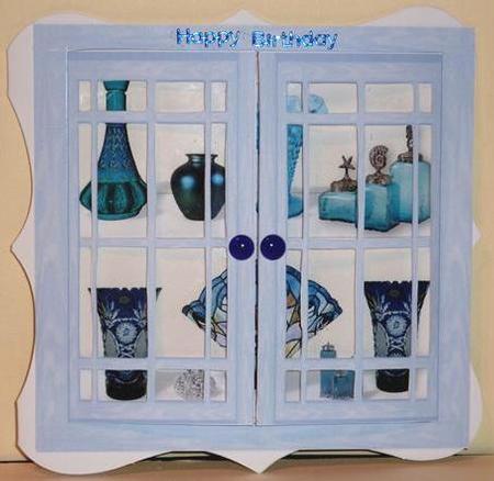 Acetate Open & Shut Windows Blue Glass Display Cabinet Card by Lynn Butters