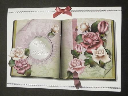 Burgundy Rose Book Decoupage Quick Card Front by Lynn Butters