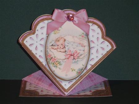 New Baby Girl Anglaise Scallop Spring Decoupage Card by Lynn Butters