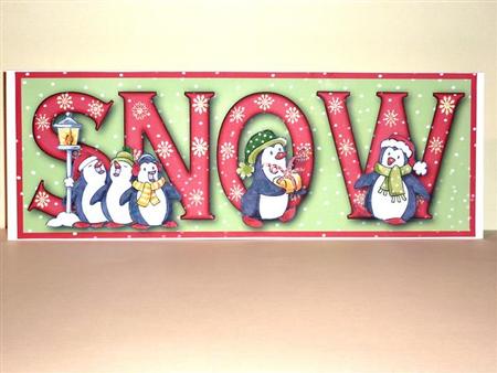Penguin Party Snow Large Dl Word Card with Decoupage by Lynn Butters