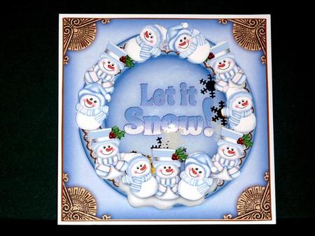 Blue Snowmen Let It Snow! 3D Ring Shaker Frame by Lynn Butters