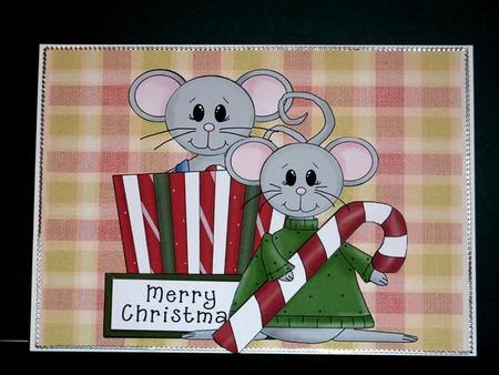 Cute Christmas Mice & Candy Cane by Lynn Butters