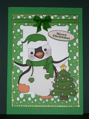 Jolly Little Christmas Penguin with Green Bow A4 by Lynn Butters