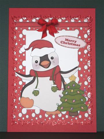 Jolly Little Christmas Penguin with Red Bow A4 by Lynn Butters