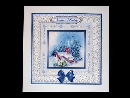 Christmas Church 'n Lace Pyramid Card Front by Lynn Butters