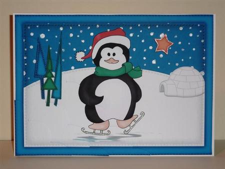 A5 Xmas Penguin Scallop Corner Side Stacker by Lynn Butters