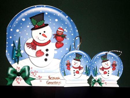 3D Xmas Snowman Snowglobe Circle Pyramage Card Kit by Lynn Butters