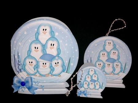 3D Xmas Penguin Tree Snowglobe Circle Pyramage Card Kit by Lynn Butters