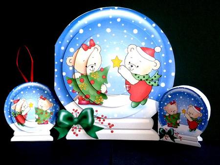 3D Xmas Robert N Rosie Snowglobe Circle Pyramage Card Kit by Lynn Butters