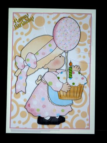 Birthday Girl with Cake & Balloons 2 Corner Stacker by Lynn Butters