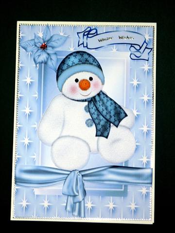 Cute Snowman in Blue Star Frame by Lynn Butters