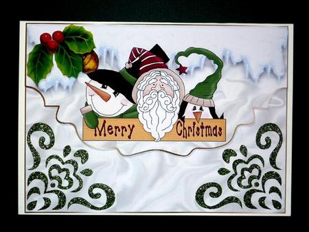 Santa and Friends on Scalloped Envelope by Lynn Butters