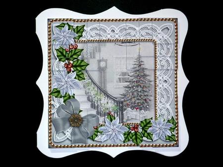 Grey Christmas Tree Poinsettia 5in Quad Corner Stacker by Lynn Butters