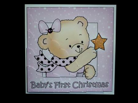 Cute Hunney Bear Rosie - Babys 1st Christmas Star Scallop Corner Side Stacker Topper by Lynn Butters