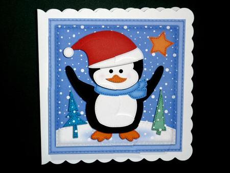 Xmas Cute Penguin Shell Edged Corner Side Stacker by Lynn Butters