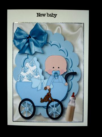 Baby Boy in a Pram, on Scalloped Frame A4 by Lynn Butters