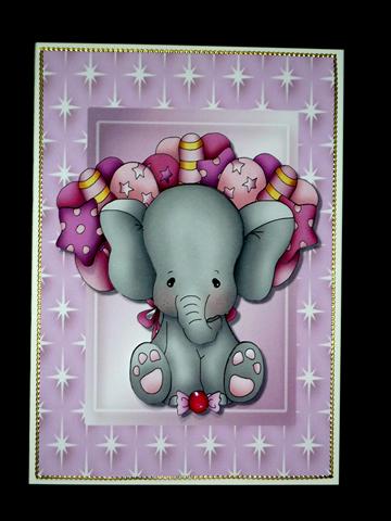 Birthday Elephant in Pink Frame with Balloons by Lynn Butters