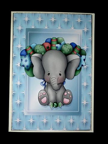 Birthday Elephant in Blue Frame with Balloons by Lynn Butters
