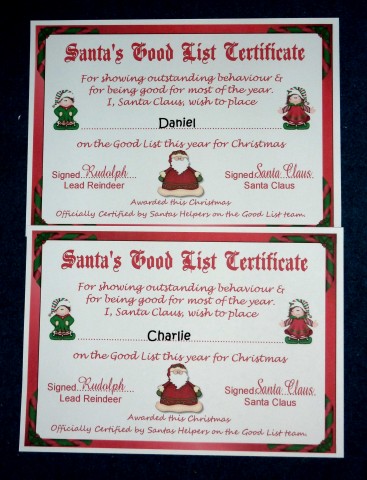 Santa's Good List Certificate by Lynn Butters