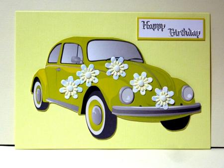 Yellow Hippie Herbie Shaped Card by Lynn Butters