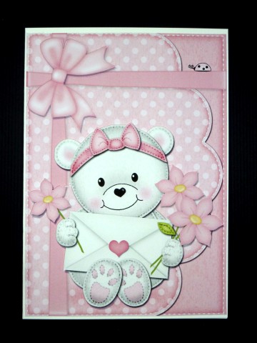 A5 Teddy Tess's Love Letter Quick Card N 3D Decoupage by Lynn Butters