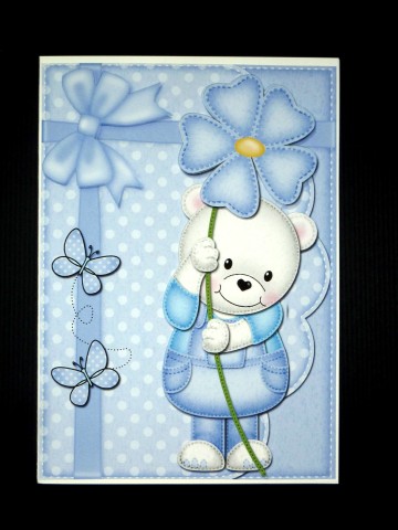A5 Teddy Ed's Flower Quick Card N 3D Decoupage by Lynn Butters