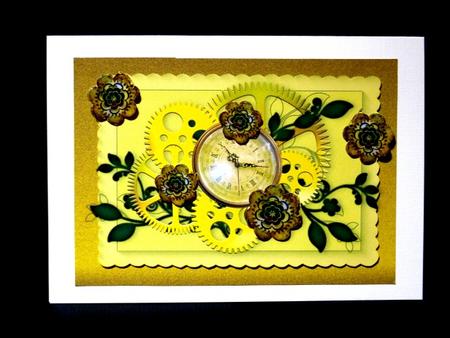 Ladies Steampunk with Watch and Yellow Frame A4 by Lynn Butters