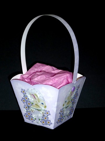 Easter Bunny in a Tea Cup with Flowers, Basket by Lynn Butters