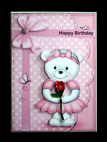 A5 Teddy Tess's Rose Quick Card N 3D Decoupage by Lynn Butters