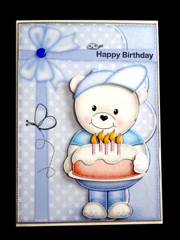 A5 Teddy Ed's Birthday Cake Quick Card N 3D Decoupage by Lynn Butters