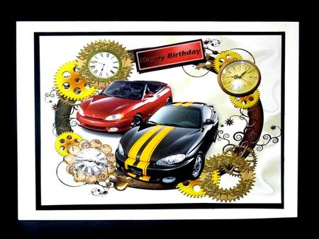 Sports Cars in Clock Steampunk Frame A4 by Lynn Butters