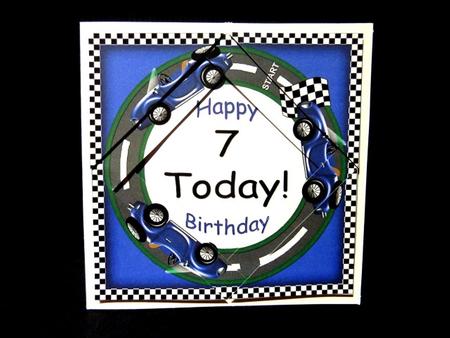 Blue Race Cars 7 Today 5in Triangle Spiral Stacker by Lynn Butters