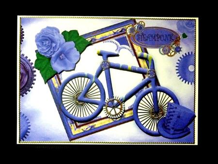 Ladies Purple Steampunk Bike with Hat and Roses by Lynn Butters