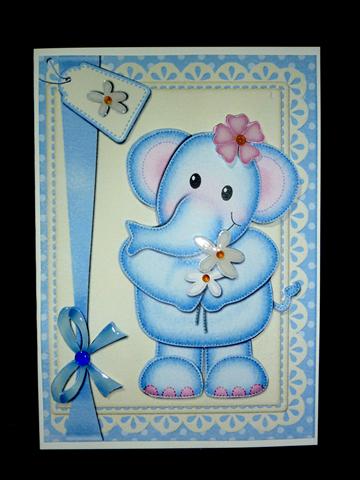 A5 Lola Elephant's Flowers Quick Card N 3D Decoupage by Lynn Butters