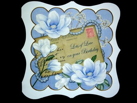 Pale Blue Magnolia Love on Birthday 8in Decoupage Topper by Lynn Butters