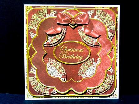 Red Gold Damask Christmas Birthday 3D Rosette 8in Card Kit by Lynn Butters
