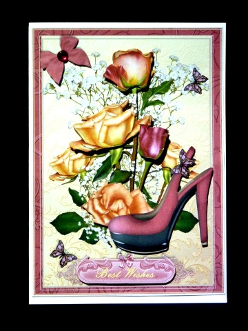 Slingback Shoes and Roses Card Front by Lynn Butters