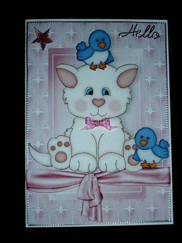 Cute Kitty with Little Blue Birds in a Star Frame by Lynn Butters