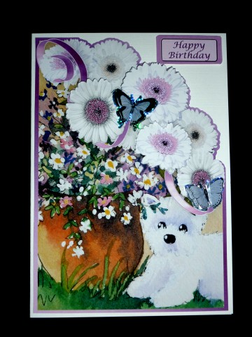 Westie in the Flowers- Shaped Card Front by Lynn Butters