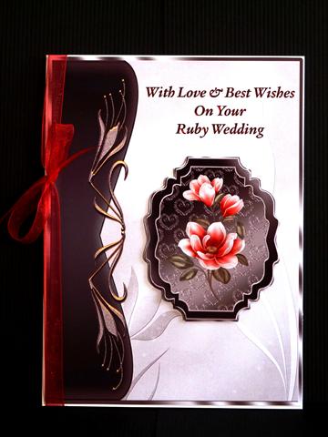 Red Magnolias Art Nouveau Card Front - Ruby Wedding by Lynn Butters