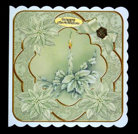 Single Candle Olive Poinsettia Fancy Decoupage Topper by Lynn Butters