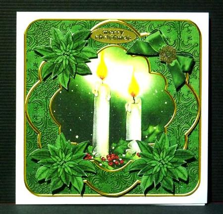 Candle Duo Green Poinsettia Fancy Decoupage Topper by Lynn Butters