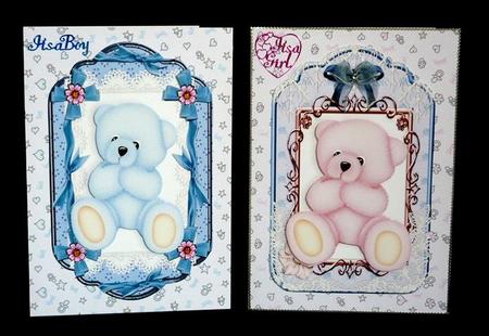Cute Little Pink/blue Teddy Toppers in Lace Frames by Lynn Butters