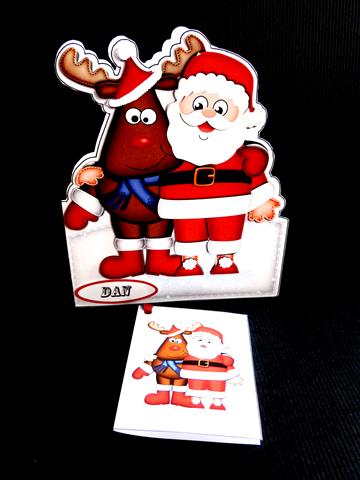 Xmas Santa N Rodolph Shaped Card with Decoupage by Lynn Butters