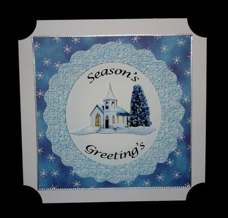 Xmas Doily Framed Church by Lynn Butters