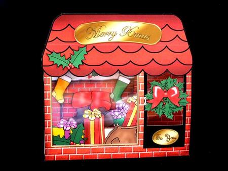 3D Santa Got Stuck Window Pop Up Card Decoupage N Envelope by Lynn Butters