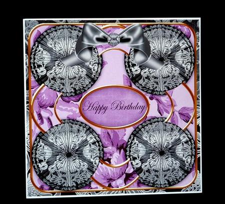 Black Purple Damask Happy Birthday 3D Rosette 8in Card Kit by Lynn Butters
